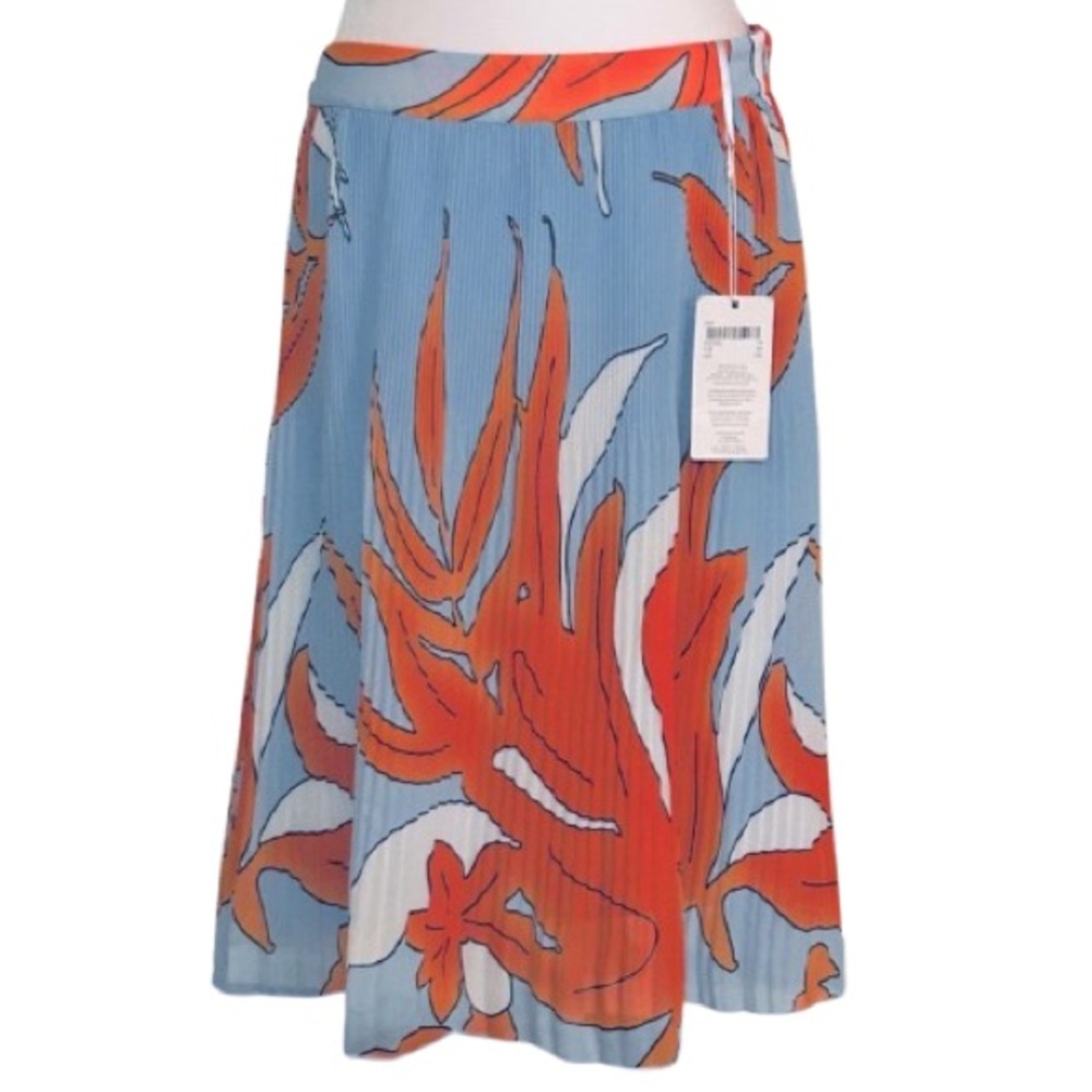 NWT Mod MADELEINE Abstract Accordion Pleated Blue & Orange Floral Midi Skirt